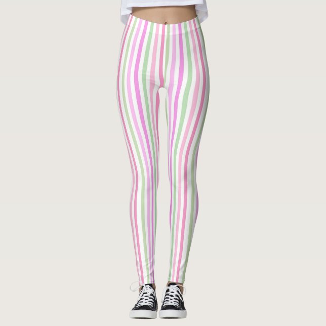 Streifen, rosa, grün leggings (Vorderseite)