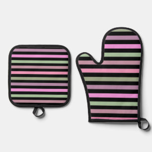 Streifen, rosa, grüne Krawatte Ofenhandschuh & Topflappen-Set
