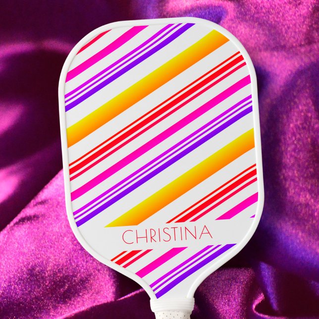 Streifen Rosa Lila Gelb Moderner Individuelle Name Pickleball Schläger (Von Creator hochgeladen)