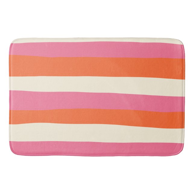 Streifen - Rosa, orange und Creme Badematte (Vorderseite)