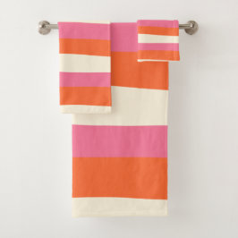 Streifen - Rosa, orange und Creme Badhandtuch Set