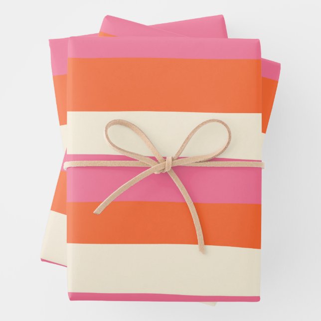 Streifen - Rosa, orange und Creme Geschenkpapier Set (Beispiel)