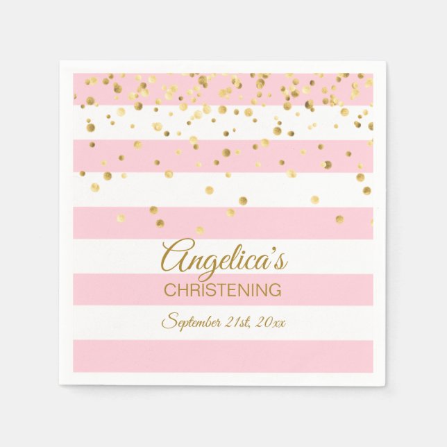 Streifen Rosa Rosa Rose Gold CHRISTENENDER BAPTISM Serviette (Vorderseite)