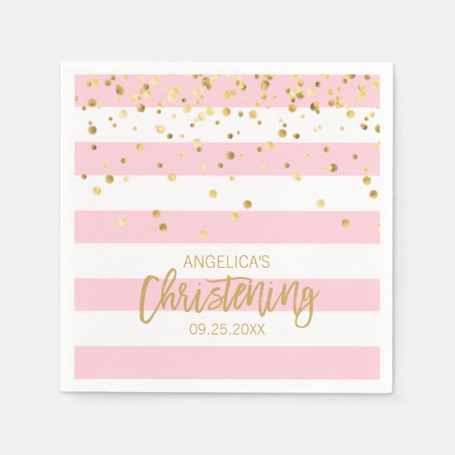 Streifen Rosa Rose Gold CHRISTENING Serviette (Vorderseite)
