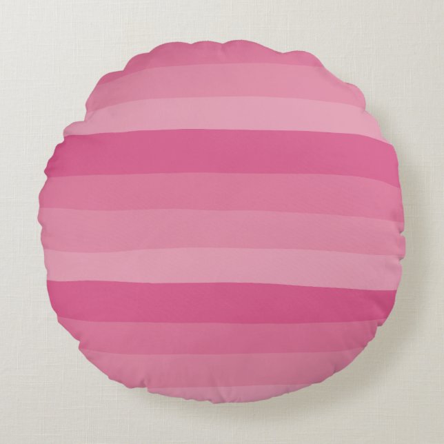Streifen - rosa rundes kissen (Vorderseite)