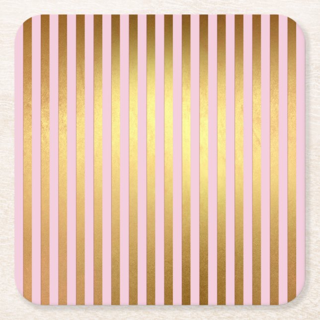 Streifen - rosa und goldfarben rechteckiger pappuntersetzer (Vorderseite)
