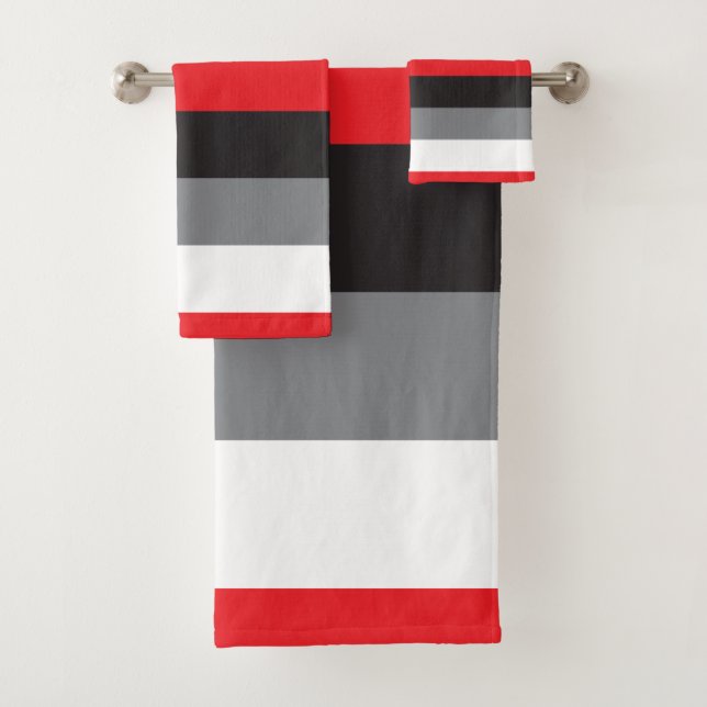 Streifen Rotes Schwarz-weiß-Graues Muster Badhandtuch Set (Insitu)