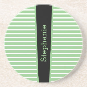 Streifen Sage Green Schwarz-weiß Individuelle Nam Getränkeuntersetzer