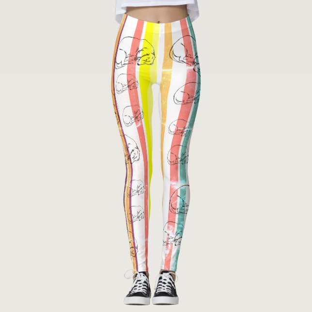 Streifen, schlafende Dackel Hunde Leggings (Vorderseite)