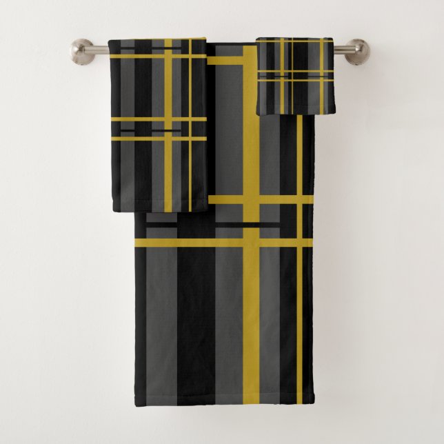 Streifen Schwarz Grau Gold Badhandtuch Set (Insitu)