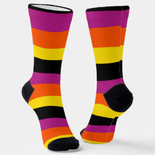 Streifen - schwarz, rosa, orange und gelb socken