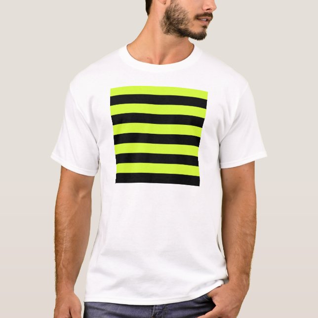 Streifen - schwarz und Leuchtstoffgelb T-Shirt (Vorderseite)