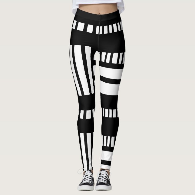 Streifen.Schwarz-weiß 01 Leggings (Vorderseite)