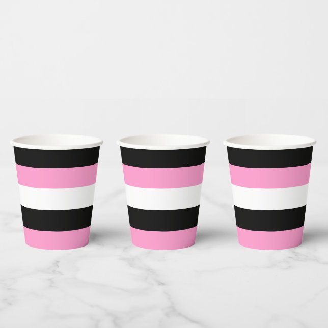 Streifen schwarz, weiß und rosa pappbecher (Multi)