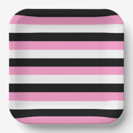 Streifen schwarz, weiß und rosa pappteller