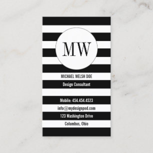 Streifen Schwarzweiss mit Monogramm-Initialen Visitenkarte