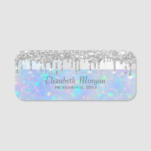 Streifen Silver Glitzer Tropfen Holographic Opal Namensschild
