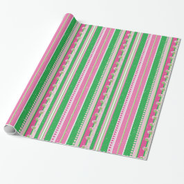 Streifen und Abstrakte Planeten, Rose Rosa und Grü Geschenkpapier