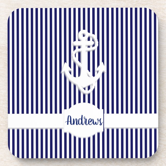 Streifen und Ankermonogramm oder Name benutzerdefi Getränkeuntersetzer (Vorderseite)