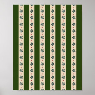 Streifen und Blume, grün und cremefarben Poster