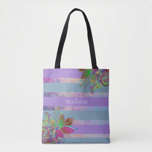 Streifen und Blume Personalisierte Tasche (Vorderseite)