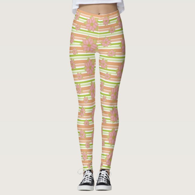 Streifen und Blütenmischung Leggings (Vorderseite)