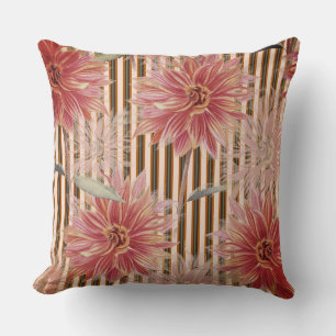 Streifen und Dahlia-Blume Rost, Braun, Korallen Kissen
