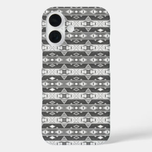 Streifen und geometrische Formen, grau, weiß iPhone 16 Hülle
