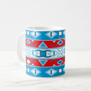 Streifen und geometrische Formen in Rot Blau Weiß Kaffeetasse