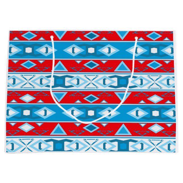 Streifen und geometrische Formen, rot-blau Große Geschenktüte (Vorderseite)