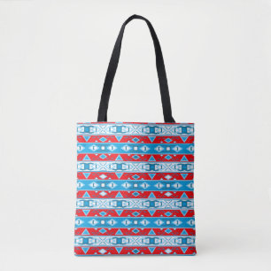 Streifen und geometrische Formen, rot-blau Tasche