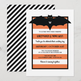 Streifen und Monogramm | Orange Halloween Hochzeit Einladung
