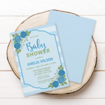 Streifen und Rose Blue Boy Baby Dusche Einladung