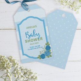 Streifen und Rose Blue Boy Baby Dusche Geschenkanhänger