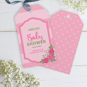Streifen und Rose Pink Girl Babydusche Geschenkanhänger