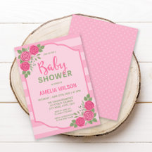Streifen und Rose Pink Girl Dusche Einladung