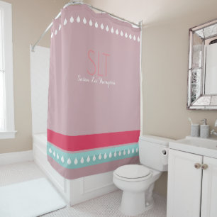 Streifen und Seilstreifen mit Monogramm, rosa Duschvorhang