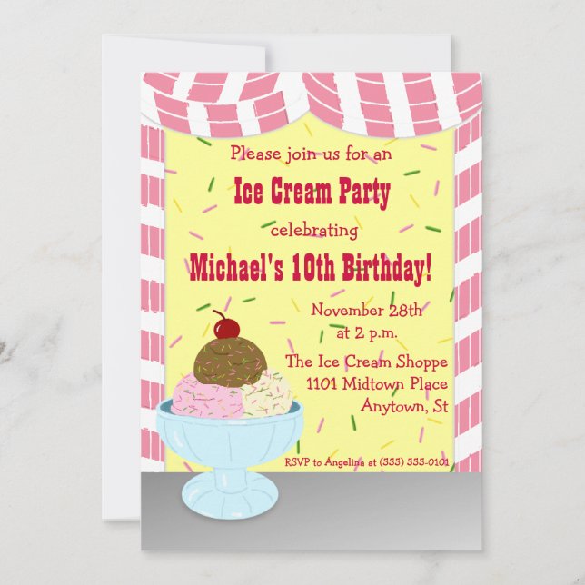 Streifen und Sprinklen Eiskrem Party Einladung (Vorderseite)