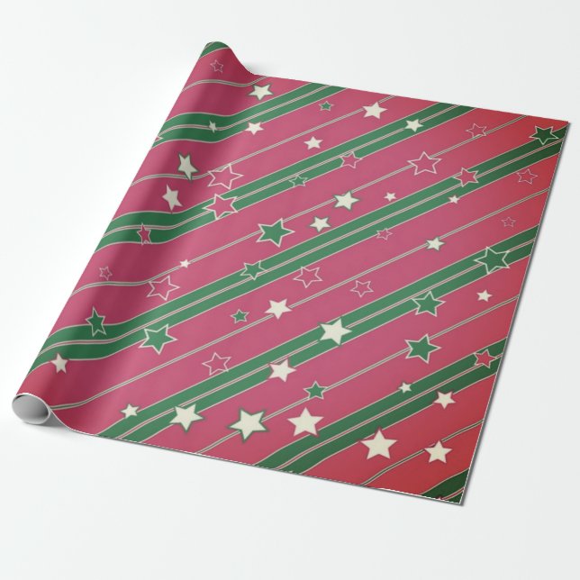 Streifen und Sterne Weihnachtspapier Geschenkpapier (Ungerollt)