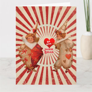 Streifen und Vintage Valentinische Clowns mit Herz Karte