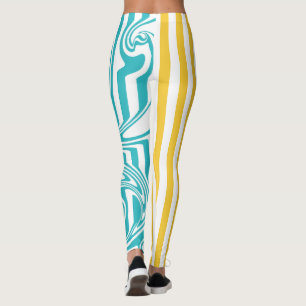 Streifen und Wirbel in Türkis und Gelb Leggings