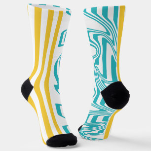 Streifen und Wirbel in Türkis und Gelb Socken