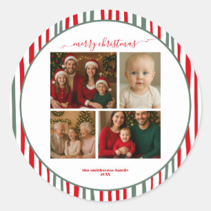 Streifen vier Familie Foto frohe Weihnachten Runder Aufkleber