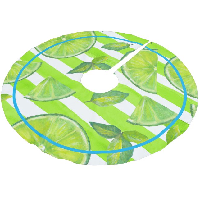 Streifen Wasserfarbe Limon & Neon Blau Polyester Weihnachtsbaumdecke (Schrägansicht)