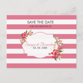 Streifen, weiß und rosa, Save the Date Ankündigungspostkarte