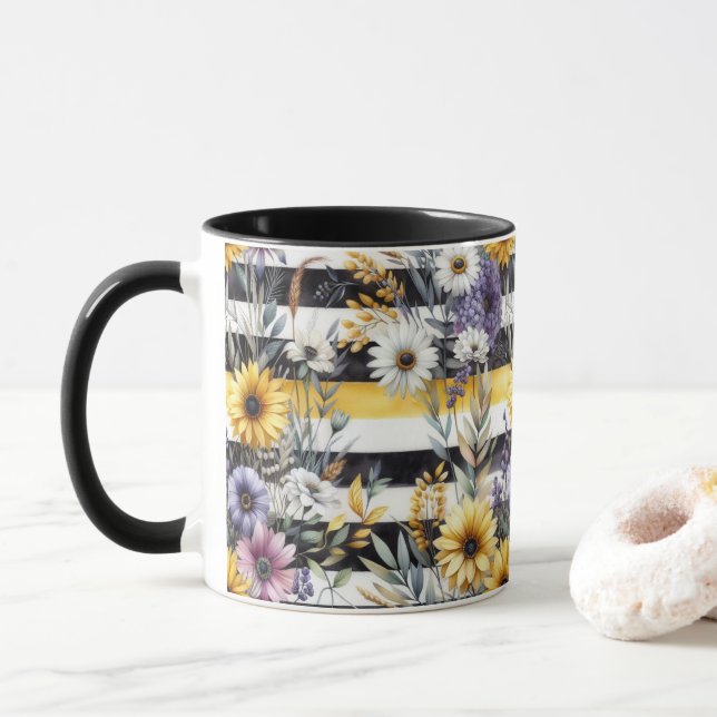Streifenblumenharmonie Tasse (Mit Donut)