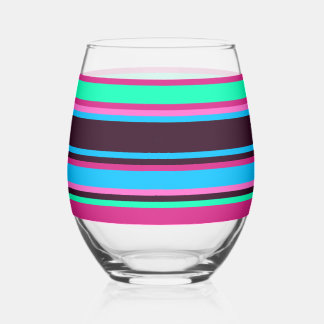 Streifenglas - Magenta, Aqua & Blau Weinglas Ohne Stiel