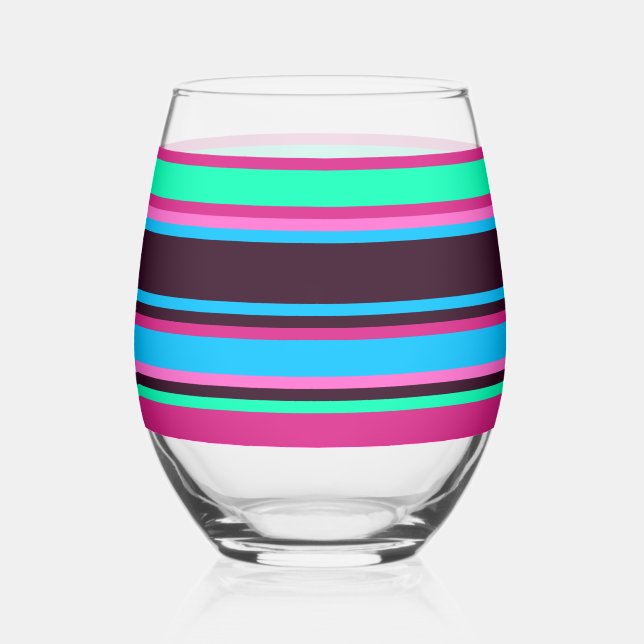 Streifenglas - Magenta, Aqua & Blau Weinglas Ohne Stiel (Vorderseite)
