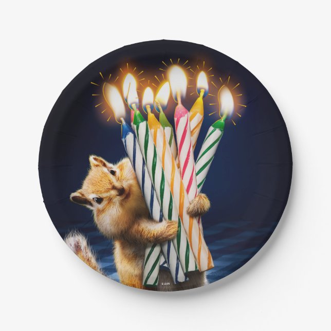 Streifenhörnchen-Geburtstagskerzen Pappteller (Vorderseite)