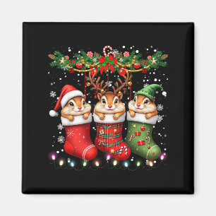 Streifenhörnchen in Weihnachtsstrümpfen leuchtet S Magnet